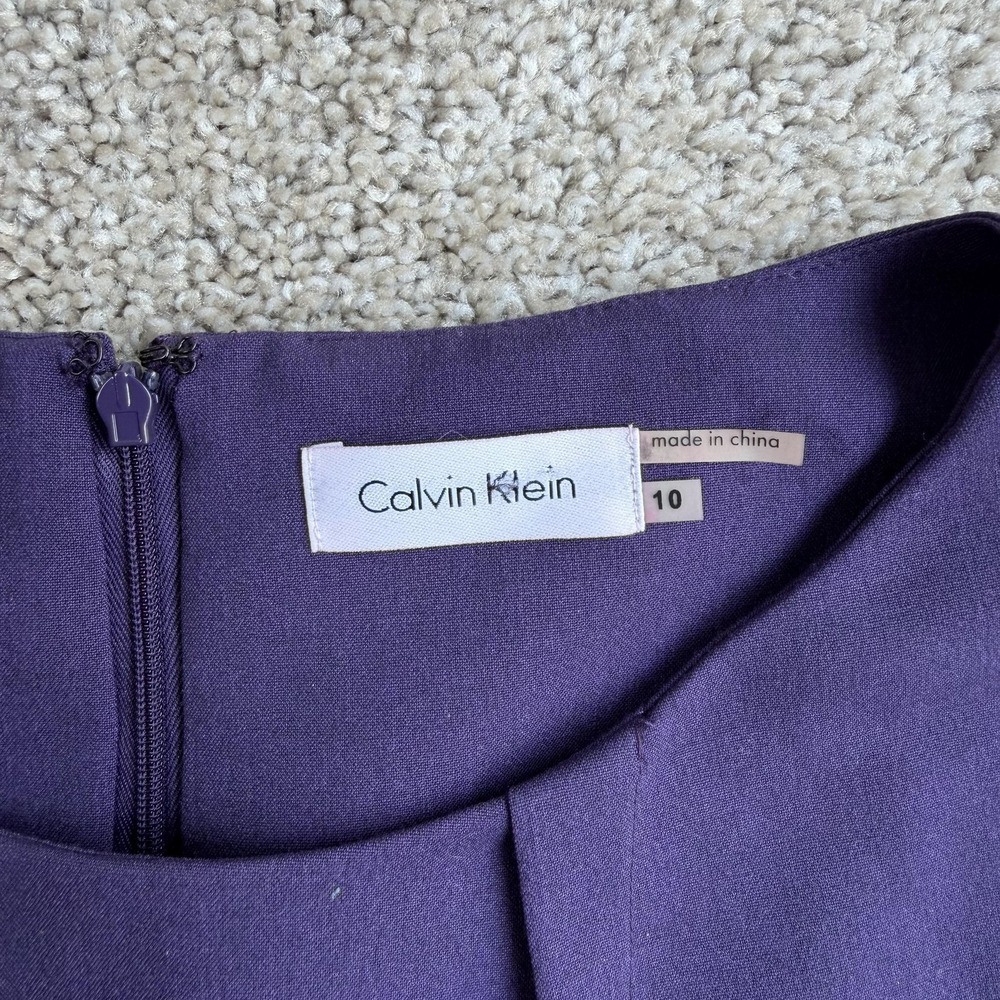Calvin Klein Dress Womens 10 Purple Cap Sleeve Sheath Knee Length Belted Office - Picture 2 of 8